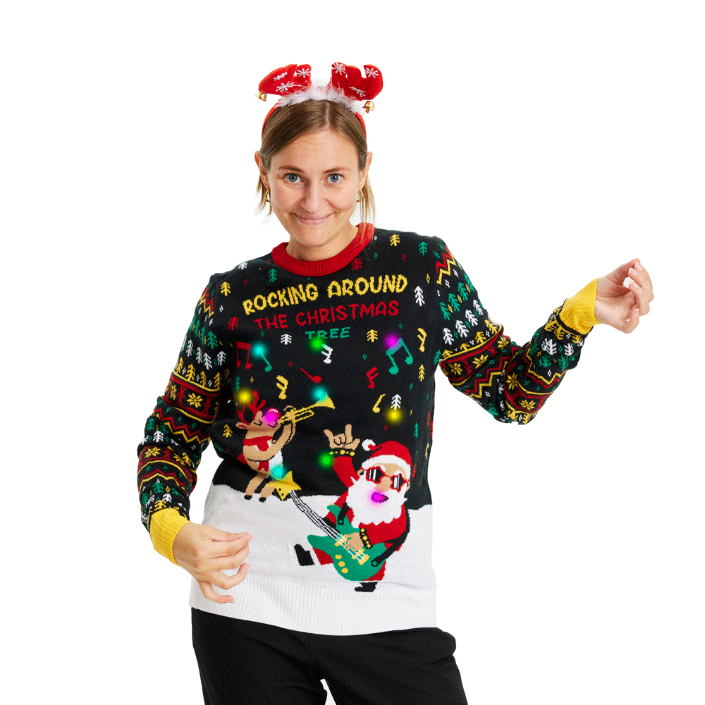 Sweter Świąteczny z Lampkami LED z Świętym Mikołajem Rocker Damskie