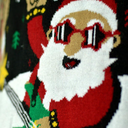 Sweter Świąteczny z Lampkami LED z Świętym Mikołajem Rocker Szczegół
