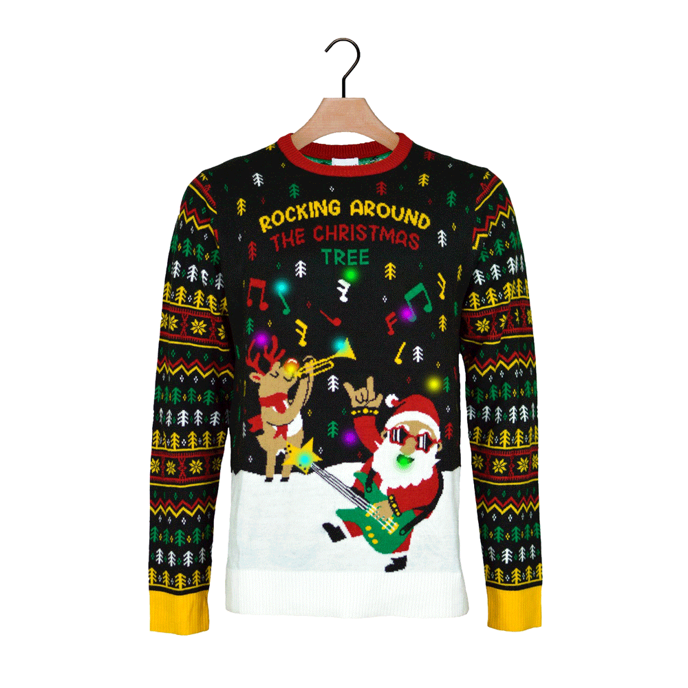 Sweter Świąteczny z Lampkami LED z Świętym Mikołajem Rocker