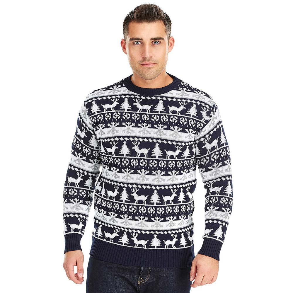 Sweter Świąteczny w Paski z Reniferami i Choinkami 2021 meskie