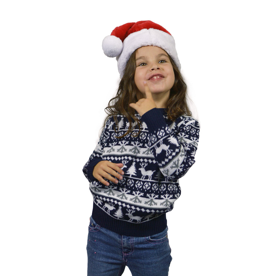 Sweter Świąteczny dla Dzieci w Paski z Reniferami i Choinkami