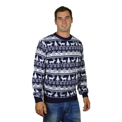 Sweter Świąteczny w Paski z Reniferami i Choinkami Meskie