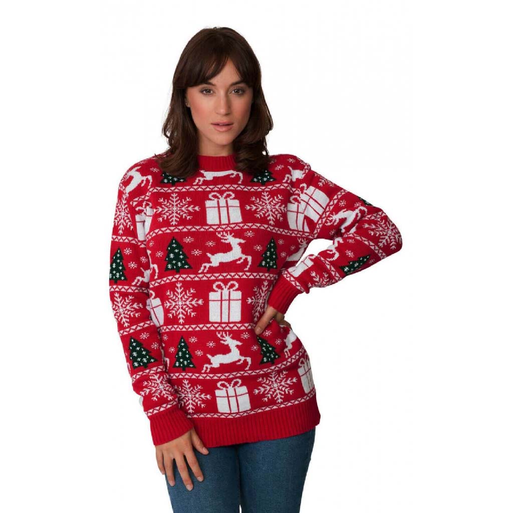 Sweter Świąteczny z Reniferami, Choinkami i Prezentami damslkie