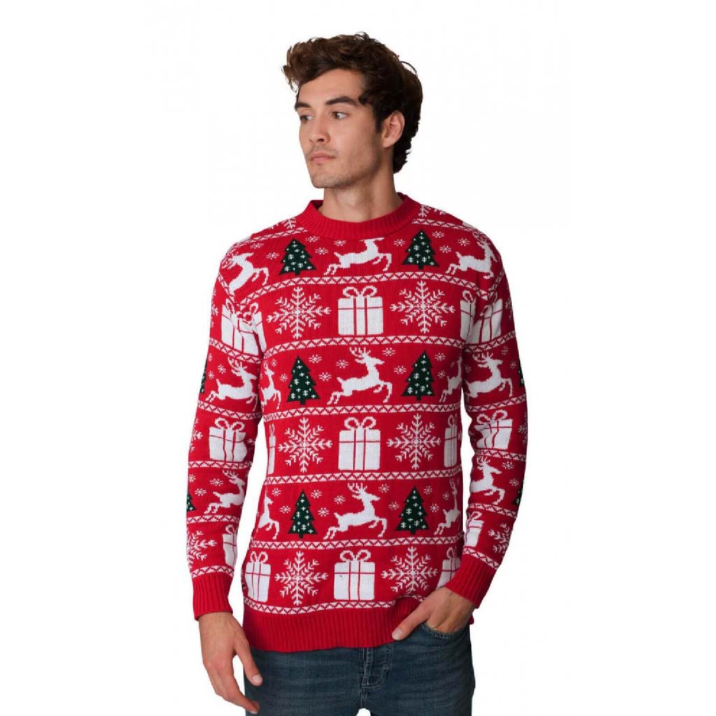Sweter Świąteczny z Reniferami, Choinkami i Prezentami meskie
