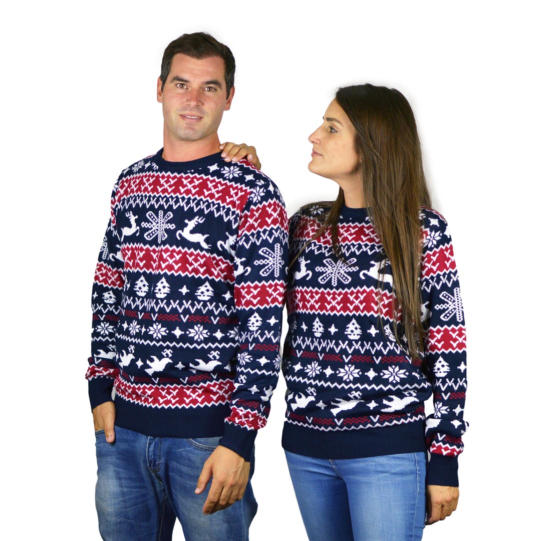 Sweter Świąteczny z Reniferami i Motywami Bożonarodzeniowymi Pary