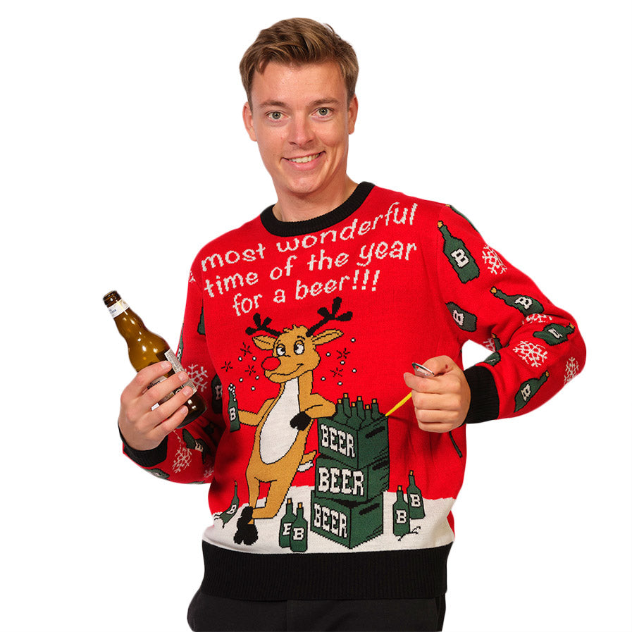 Sweter Świąteczny z Reniferem z Otwieracz do Piwa Meskie