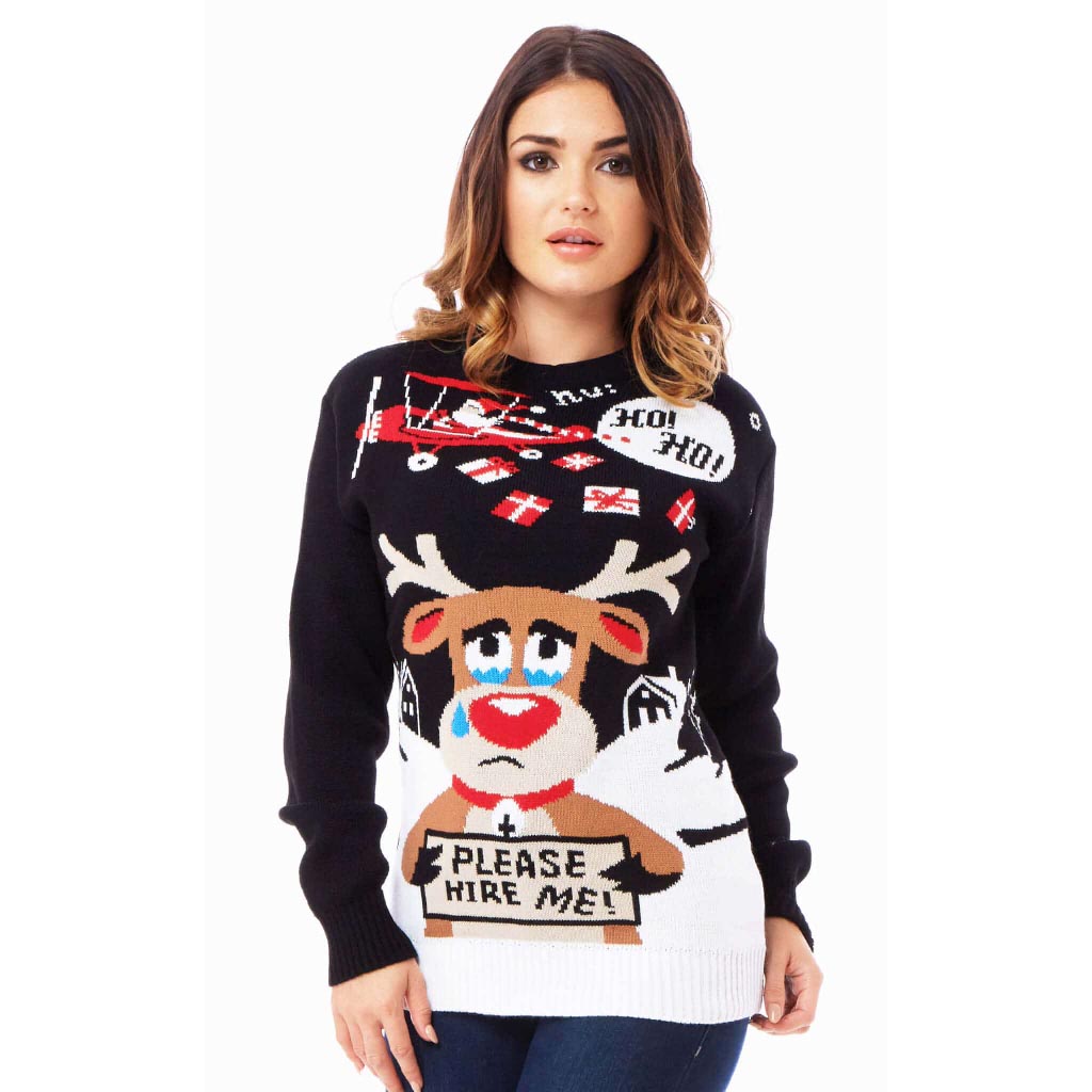 Sweter Świąteczny z Reniferem Szukać Pracy damskie