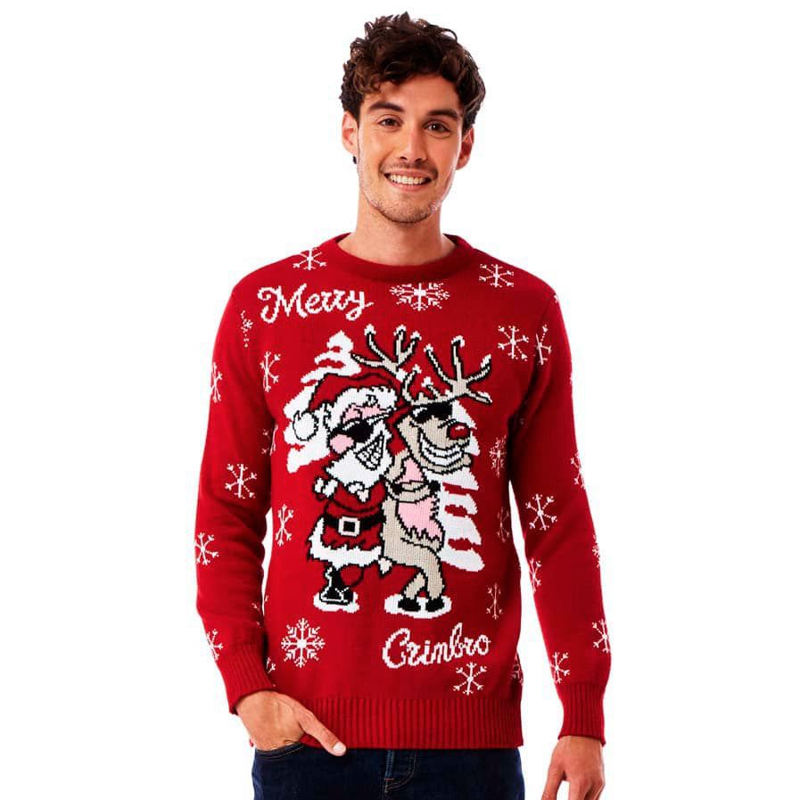 Sweter Świąteczny ze ŚW Mikołaj i Reniferem z Okulary Przeciwsłoneczne meskie