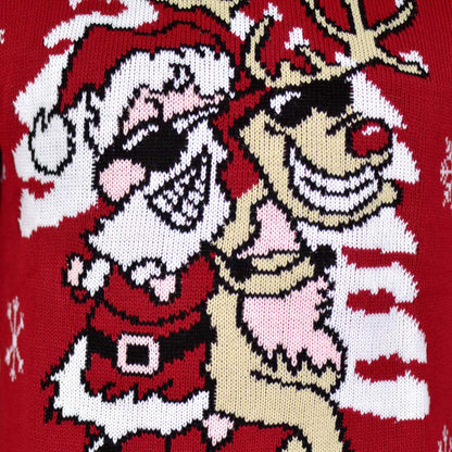Sweter Świąteczny ze ŚW Mikołaj i Reniferem z Okulary Przeciwsłoneczne szczegol