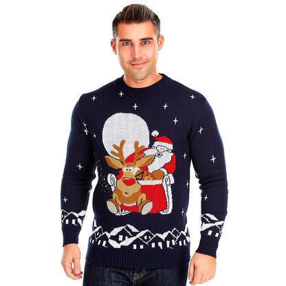 Sweter Świąteczny ze Świętym Mikołajem i Reniferem z Saniami meskie