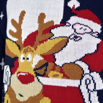 Sweter Świąteczny ze Świętym Mikołajem i Reniferem z Saniami szczegol