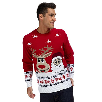 Sweter Świąteczny ze Uśmiechnięte Świętym Mikołajem i Reniferem 2021 meskie