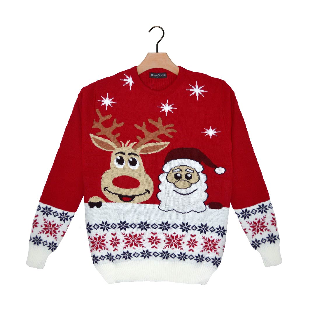 Sweter Świąteczny ze Uśmiechnięte Świętym Mikołajem i Reniferem 2021