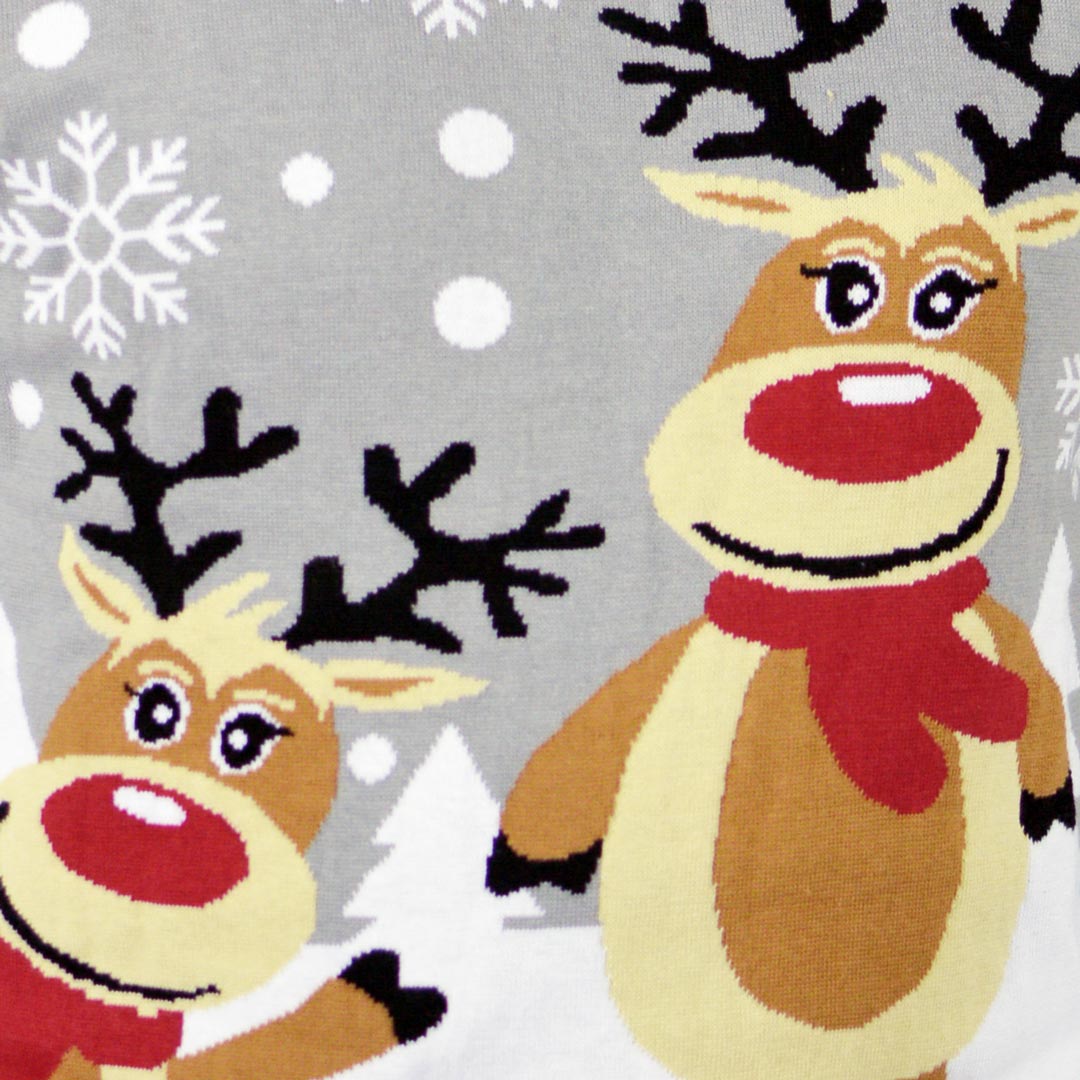 Szary Rodzinny Sweter Świąteczny z Bawełny Organicznej z Reniferami szczegol