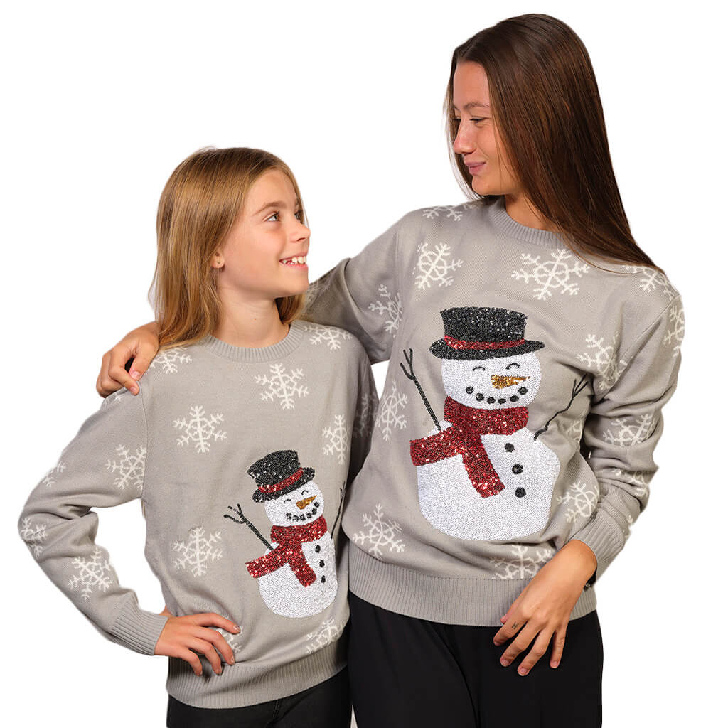 Szary Sweter Świąteczny z Bałwankiem z Cekiny damskie