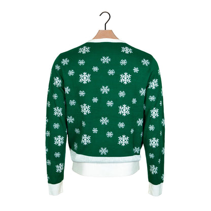 Zielony Rodzinny Sweter Świąteczny Holly Jolly Cekiny z Powrotem