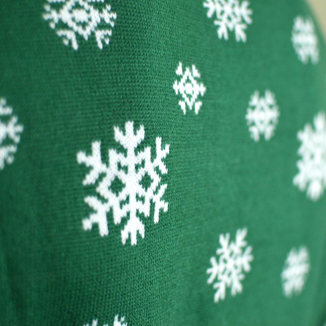 Zielony Rodzinny Sweter Świąteczny Holly Jolly Cekiny Szczegół śnieg