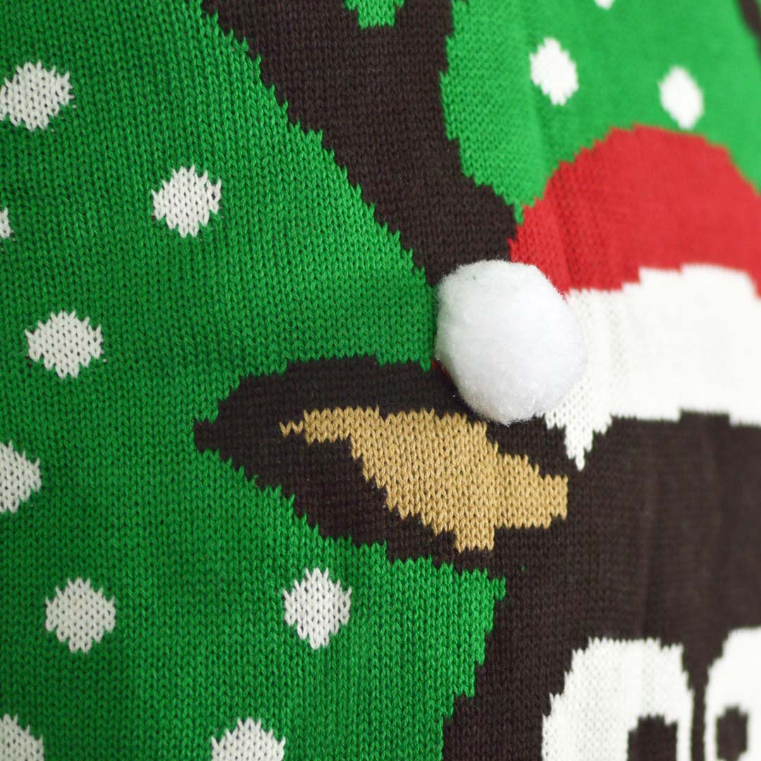 Zielony Rodzinny Sweter Świąteczny z Rudolf Czerwononosy Renifer 3D szczegol